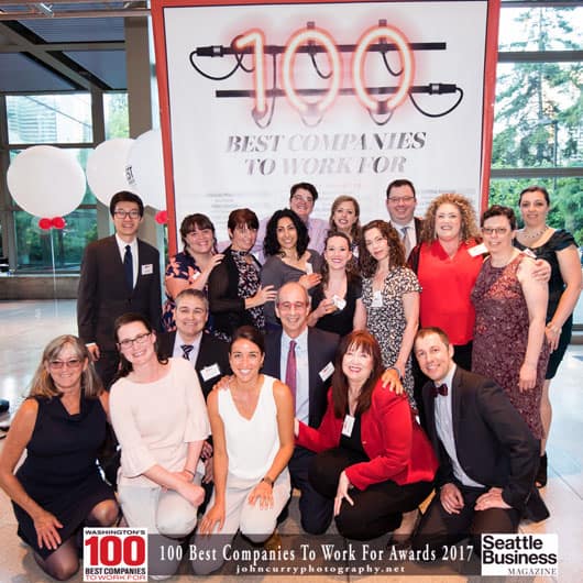 Adler Giersch attorneys, staff, and families at the Seattle business Magazine top 100 best companies to work for awards ceremony 2017